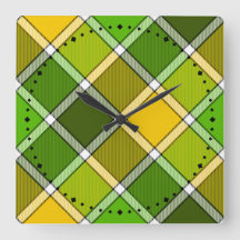 Green Yellow Argyle print Wall Clock