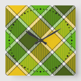 Green Yellow Argyle print Wall Clock Quadratische Wanduhr