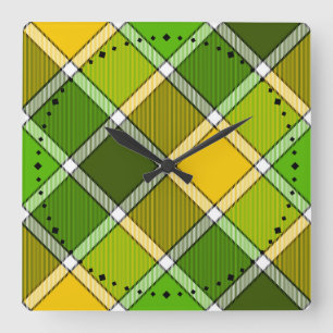 Green Yellow Argyle print Wall Clock Quadratische Wanduhr