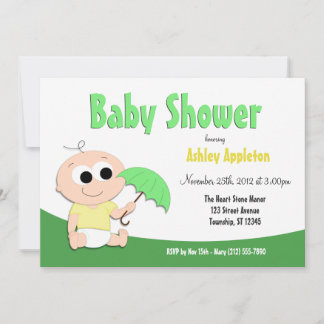 Green & Yellow Baby Umbrella - Einladungen zur Dus