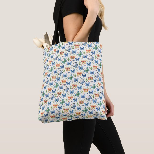 Green Yellow Blue Butterflies and Flowers Tasche (Von Nahem)