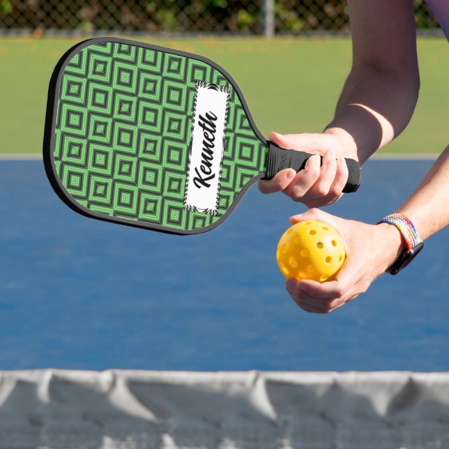 Green & Yellow Checkered Tubes by Kenneth Yoncich Pickleball Schläger (InSitu)