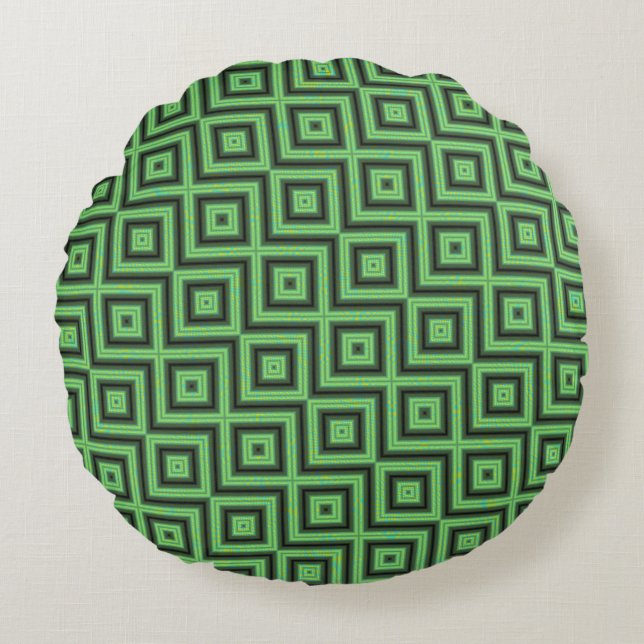 Green & Yellow Checkered Tubes von Kenneth Yoncich Rundes Kissen (Vorderseite)