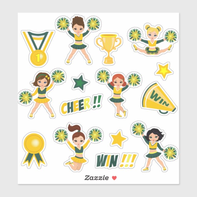 Green & Yellow Cheerleader Aufkleber (Blatt)