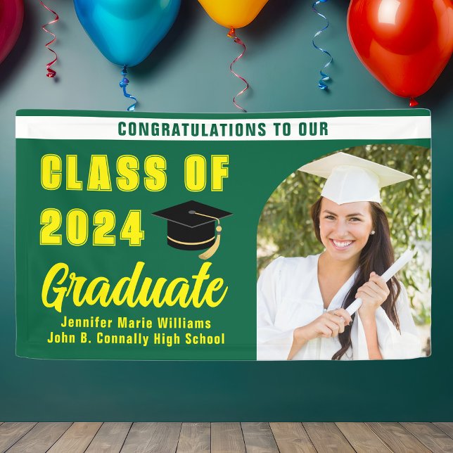 Green Yellow Class of 2024 Abschluss Foto Party Banner (Von Creator hochgeladen)