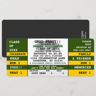 Green Yellow Concert Ticket Grad Party Einladung