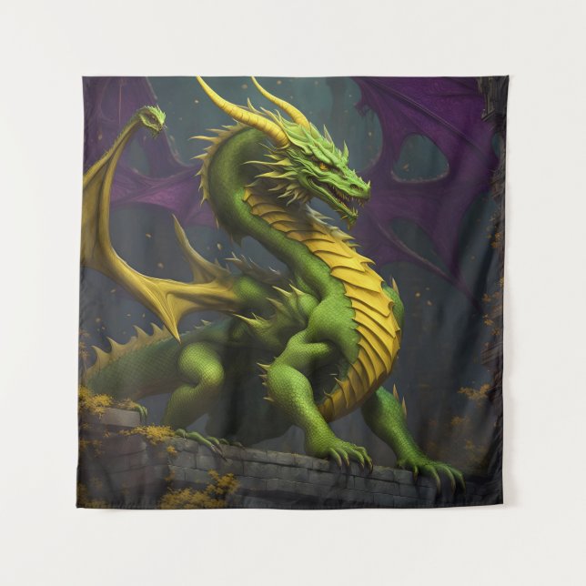Green & Yellow Dragon Wandteppich (Vorderseite)