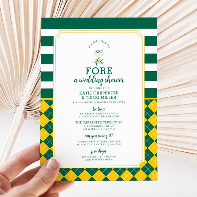 Green Yellow Golf Couples Douche Invitation (Golf Couples Wedding Shower Invitation)