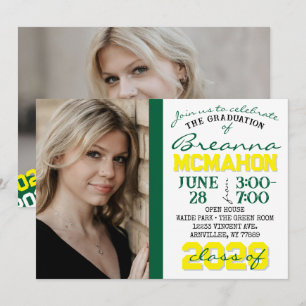 Green & Yellow Graduation 2 Invitation photo