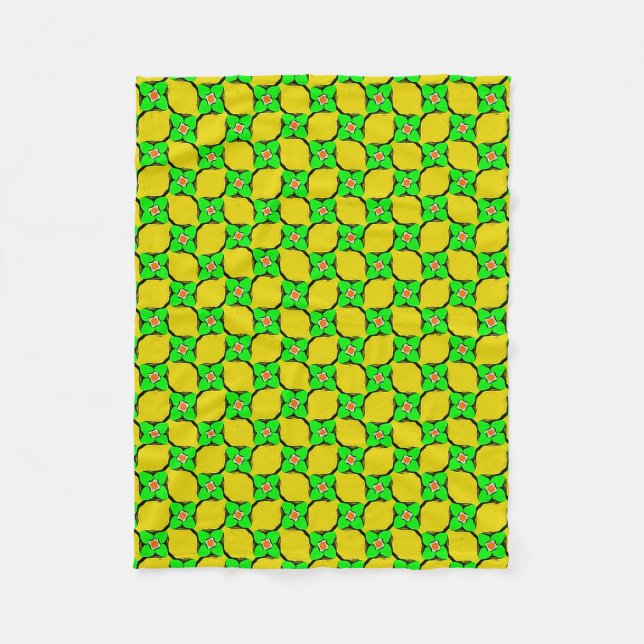 Green & Yellow Lemon Garden Muster Fleece Blankon (Vorderseite)