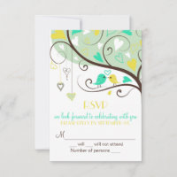 Green & Yellow Lovebirds UAWG Wedding Card Einladu