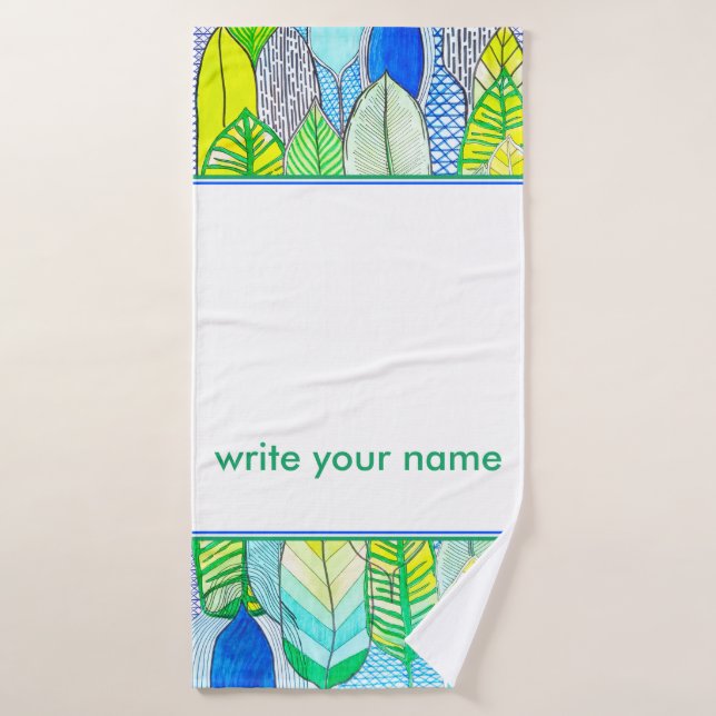 Green Yellow Modern Tropical Boho Monogram Name Badhandtuch Set (Badehandtuch)