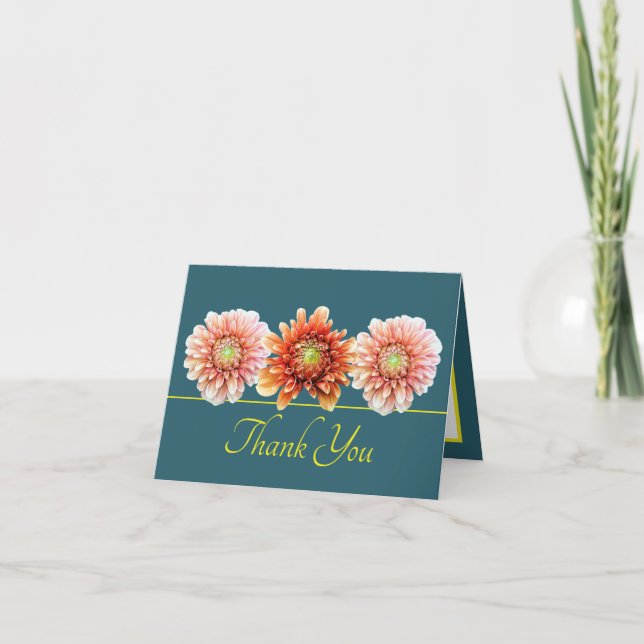 Green Yellow Orange Dahlia Chic Bouquet Vielen Dan Karte (Vorderseite)