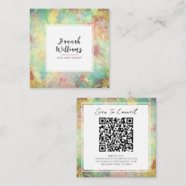 Green & Yellow Qr Code Farbiges Abstraktes Muster Quadratische Visitenkarte