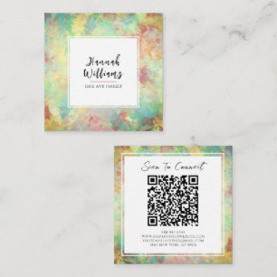 Green & Yellow Qr Code Farbiges Abstraktes Muster Quadratische Visitenkarte