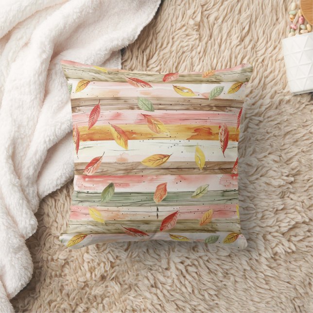 Green Yellow Red Pink Fall Leaves Stripes Kissen (Decke)