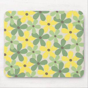 Green Yellow Retro Y2K 70er Blume Muster Mousepad