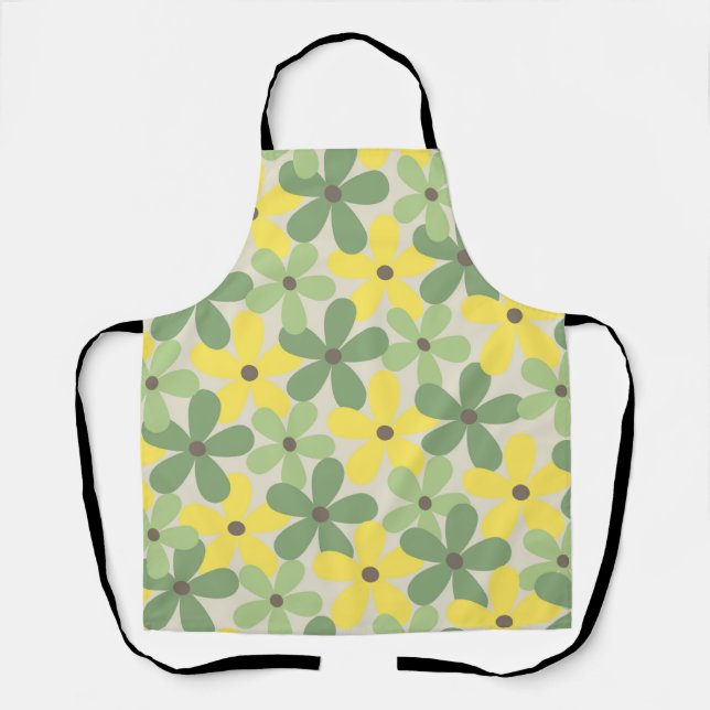 Green Yellow Retro Y2K 70er Blume Muster Schürze (Vorderseite)