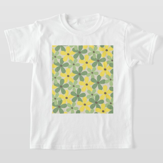 Green Yellow Retro Y2K 70er Blume Muster T-Shirt (Ablage )
