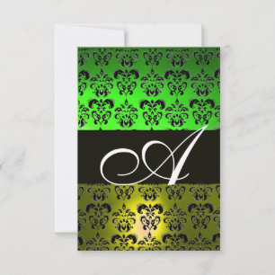 GREEN YELLOW SCHWARZ-WEISS DAMASK MONOGRAMM EINLADUNG