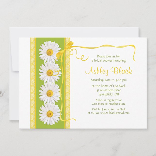 Green Yellow Shasta Daisy Bridal Dusche Einladung (Vorderseite)