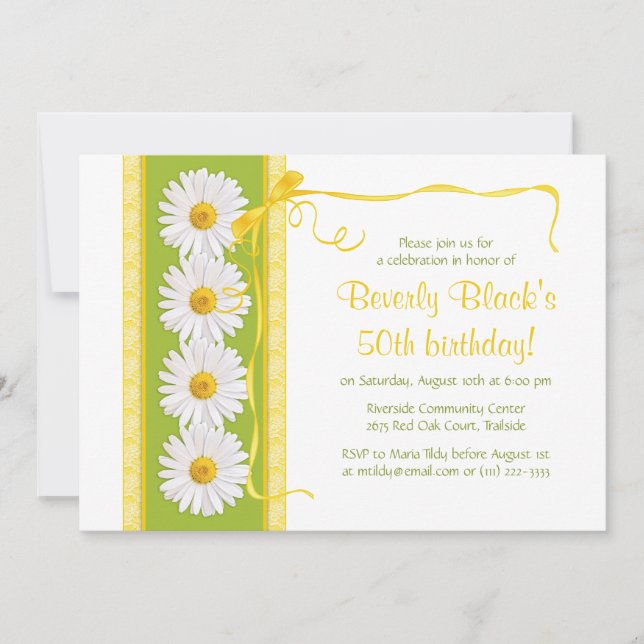 Green Yellow Shasta Daisy Invitation Anniversaire (Devant)