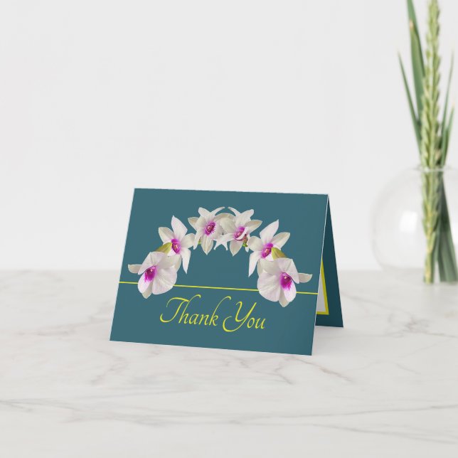 Green Yellow White Pink Orchid Bouquet Vielen Dank Karte (Vorderseite)