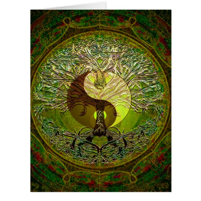Green Yin Yang Mandala mit Baum des Lebens (Vorderseite)