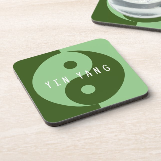 Green Yin & Yang Symbol quadratischer Kunststoff-U Getränkeuntersetzer (Linke Seite)