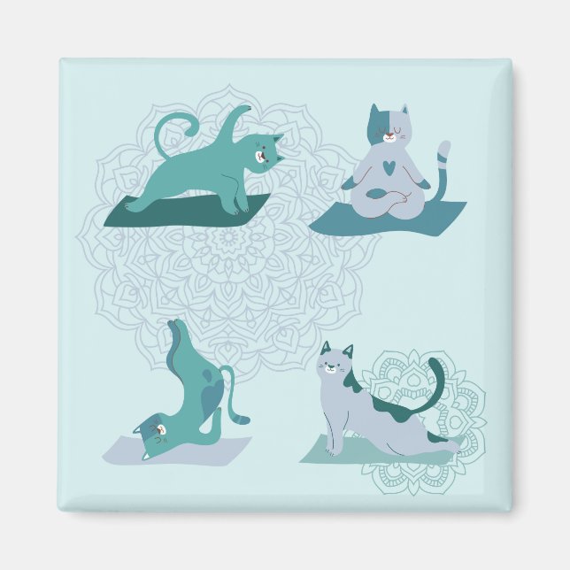 Green Yoga Cats Magnet (Vorne)