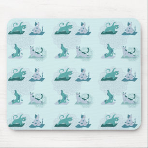 Green Yoga Cats Mousepad