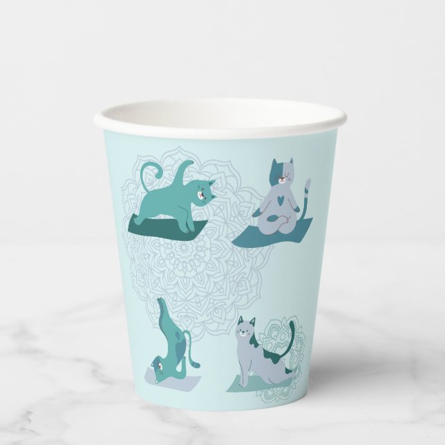 Green Yoga Cats Pappbecher (Vorderseite)