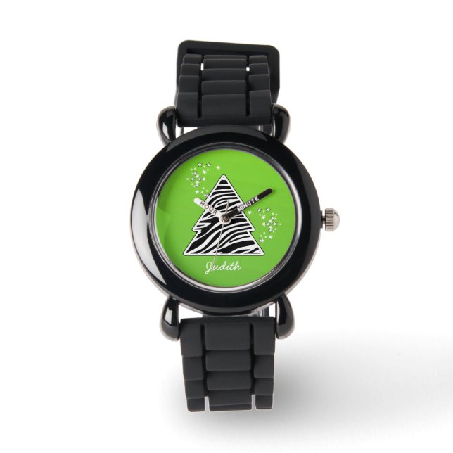 Green Zebra Christmas Tree Armbanduhr (Vorderseite)