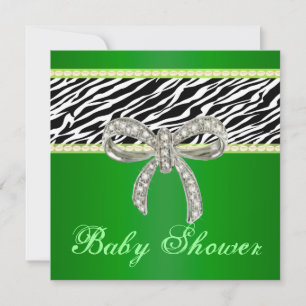Green Zebra Diamond Bow Baby Shower Einladung