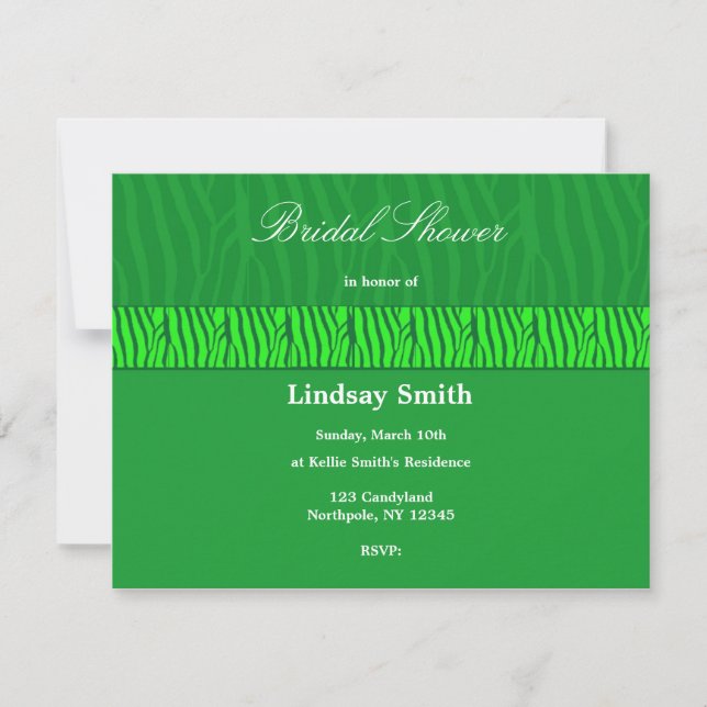 Green Zebra Muster Bridal Dusche Einladung (Vorderseite)