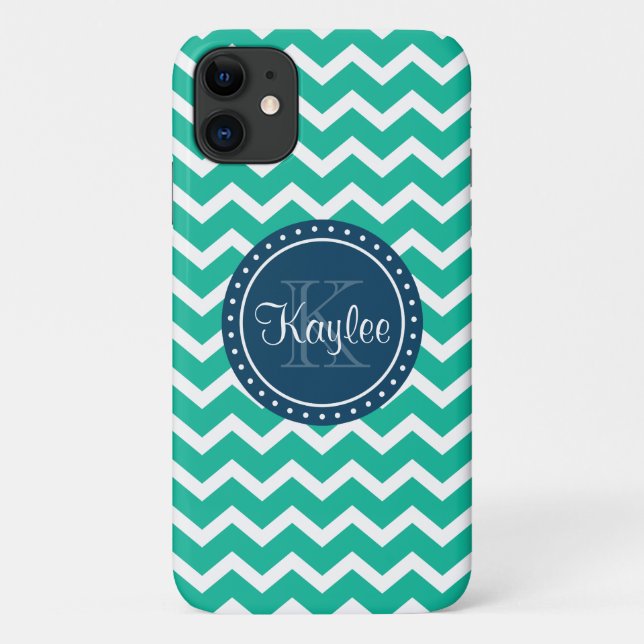 Green Zickzack Blue Monogram Case-Mate iPhone Hülle (Rückseite)