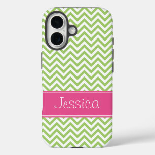 Green Zickzack Chic Pink Personalisiert iPhone 16 Hülle