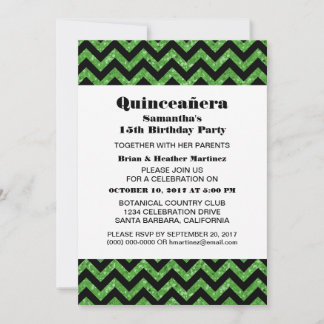 Green Zickzack Glitzer Quinceañera Party laden Einladung