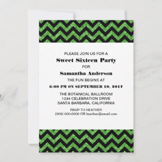Green Zickzack Glitzer Sweet 16 Party Einladung