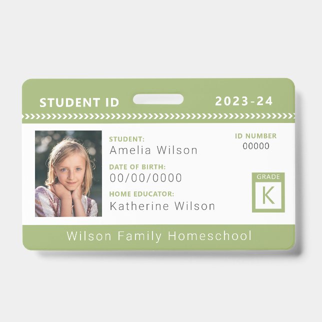 Green Zickzack Home Student ID Abzeichen Ausweis (Vorderseite)
