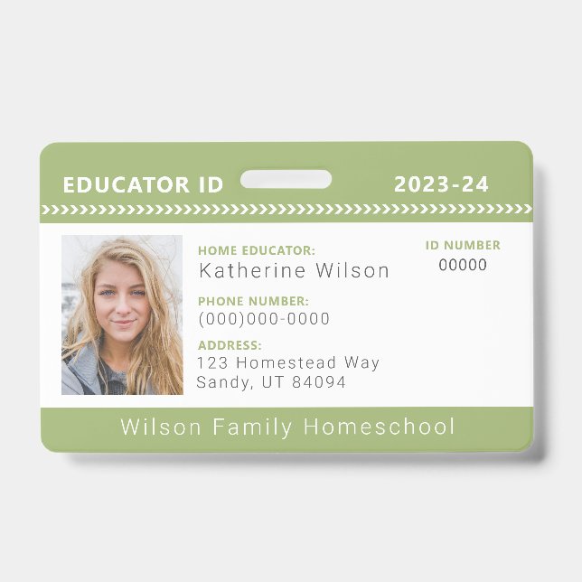 Green Zickzack Homeschool Educator ID Abzeichen Ausweis (Vorderseite)