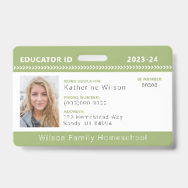 Green Zickzack Homeschool Educator ID Abzeichen Ausweis