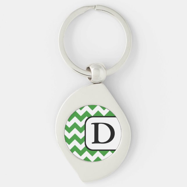Green Zickzack Monogram Schlüsselanhänger (Vorderseite)