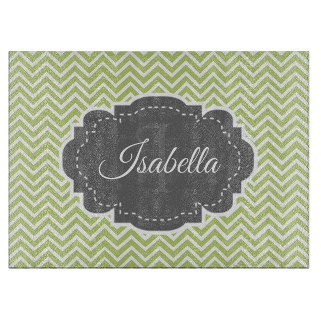 Green Zickzack Personalisiert Cutting Board Schneidebrett (Vorderseite)