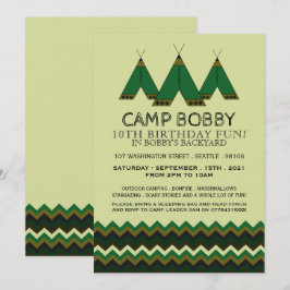 Green Zickzack Tipi, Camping Geburtstag Einladung