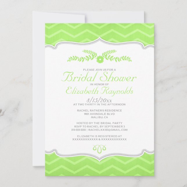 Green Zigzag Bridal Dusche Einladungen (Vorderseite)