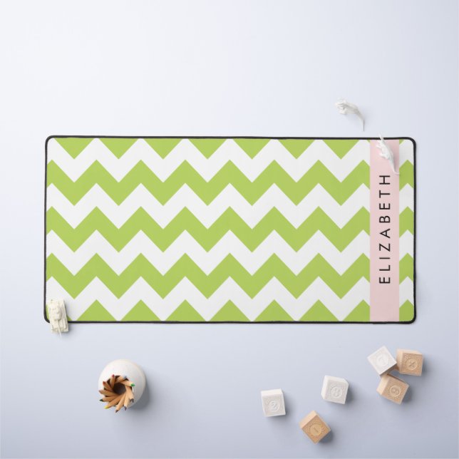 Green Zigzag, Green Chevron, Votre Nom (Tableau pour enfants)