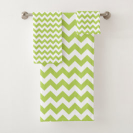 Green Zigzag, grün Zickzack, geometrisches Muster Badhandtuch Set