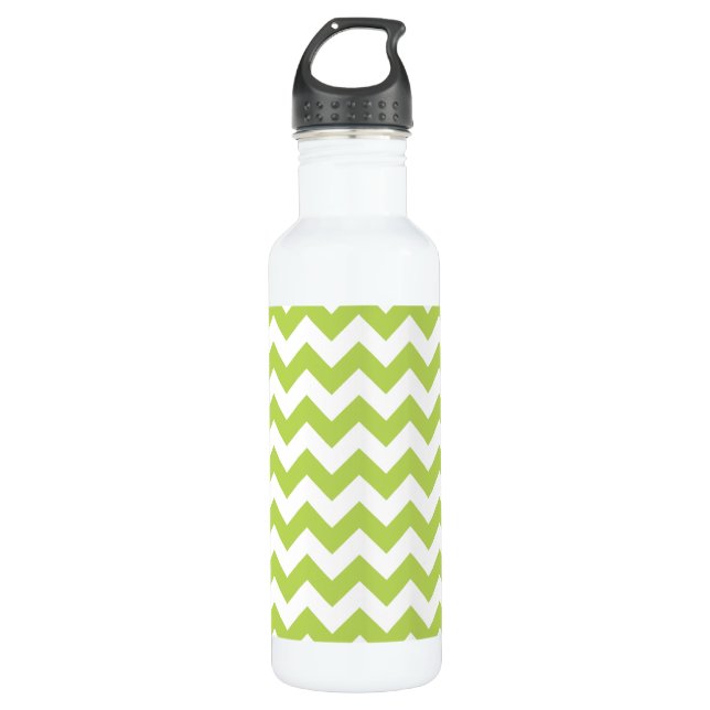 Green Zigzag, grün Zickzack, geometrisches Muster Edelstahlflasche (Vorderseite)