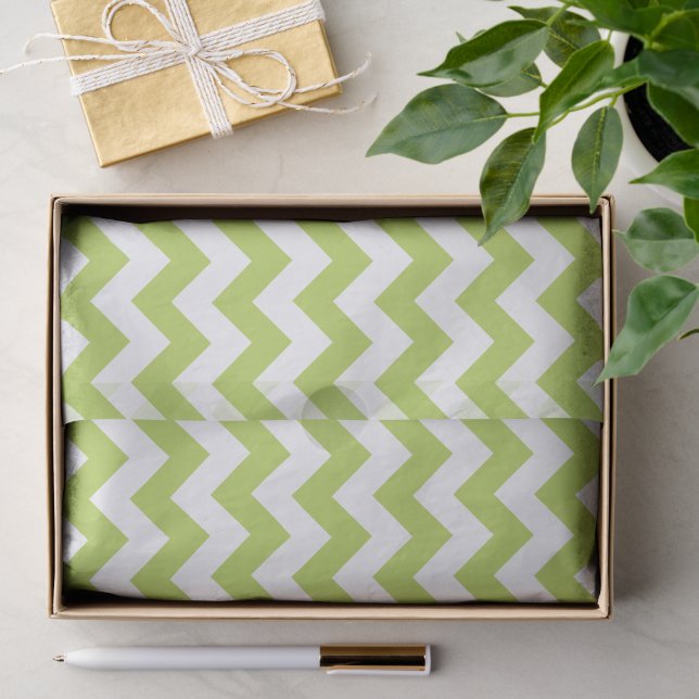Green Zigzag, grün Zickzack, geometrisches Muster Seidenpapier (Geschenk)